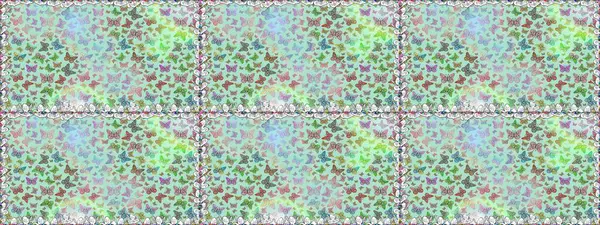 Renkli kelebeklerin kusursuz arka planı. Raster illüstrasyonu. Giysi tasarımı için tarafsız ve gri arkaplan dekorasyonu.