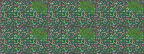 Erkekler, kızlar, elbiseler, duvar kağıtları için soyut, pürüzsüz desen. Raster illüstrasyonu. Fantezi sevimli illüstrasyon. Mavi ve yeşil arka plandaki suluboya kelebeklerin.