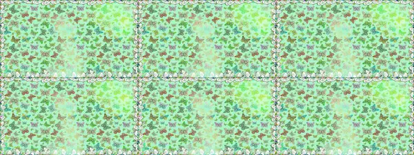 Kelebekler tarafsız ve yeşil renklerde kusursuz desenler çizerler. Web sayfası geçmişleri, duvar kağıtları, tekstil ve yüzey dokuları için mükemmel. Şirin Raster illüstrasyonu.