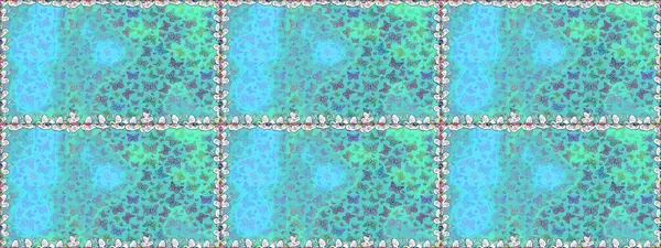 Kelebek desenli mavi ve yeşil. Kusursuz. Kumaş, kağıt, ambalaj kâğıdı ve duvar kağıdı tasarımı için harika bir arka plan. Raster..