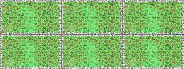 Kumaş, kağıt, ambalaj kâğıdı ve duvar kağıdı tasarımı için harika bir arka plan. Raster. Kelebek deseni yeşil ve kahverengi. Kusursuz..