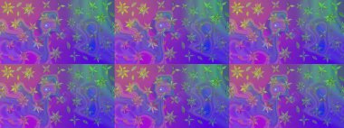 Raster illüstrasyonu. Çiçek desenli çizim. Asya tekstil tarzında. Raster illüstrasyonu. Mor renkte çiçekler.