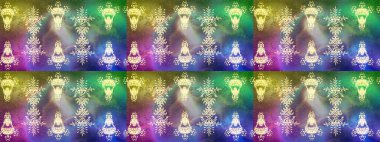 Kar tanesi rengarenk desen. Raster illüstrasyonu. Soyut kar taneleri arkaplanda izole edilmiş düz dizayn. Kar taneleri deseni. Raster kar taneleri arkaplanı.