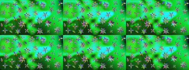 Raster düz çiçek çizim deseni. Hediye ambalaj kağıdı, tebrik kartları, posterler ve pankart tasarımı. Yeşil renkte çiçekler.