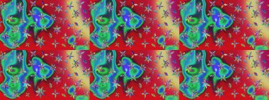 Renkli Bahar Teması eskiz kalıbı. Çiçekli çiçek deseni, suluboya. Raster illüstrasyonu. Kırmızı renkte çiçekler. Düz Çiçek Elementleri Tasarımı.