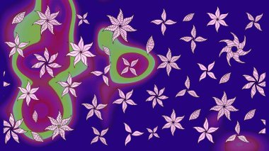 Raster Çiçek İllüstrasyonu güzel tekstil. Mavi renkli etnik çiçeklerle zarif eskiz deseni.