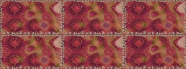 Kusursuz çiçek deseni. Kırmızı ve kahverengi renkte çiçekler. Renkli Bahar Temalı Kusursuz Arkaplan. Düz Çiçek Elementleri Tasarımı. Raster illüstrasyonu. Asya tekstil tarzında.