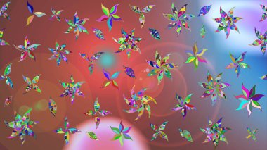 Renkli Bahar Teması eskiz kalıbı. Raster. Düz Çiçek Elementleri Tasarımı.