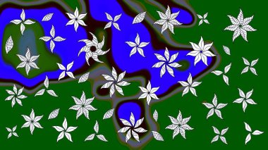 Raster illüstrasyonu. Yeşil renkli çiçekler. Çiçek desenli eskiz, vuruşlar, sıçramalar, yaz çiçekleri..