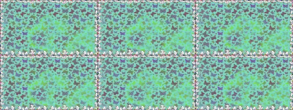 Tropikal kelebek deseni mavi ve yeşil renklerde. Çiz, çiz, çiz. Basit bir şekilde. Kelebek görüntüsü. Raster illüstrasyonu.