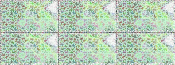 Raster illüstrasyonu. Kelebek gölgeleri ve siluetler. Bahar ve yaz tropikal kelebek desenleri nötr ve yeşil renklerde. Kumaş, kağıt, ambalaj için uygun.