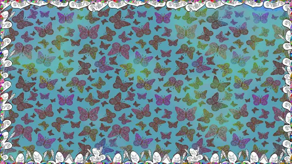Mavi ve kahverengi renklerdeki renkli kelebeklerin kusursuz arka planı. Tekstil, duvar kâğıtları, web sayfası arkaplanları ve yüzey dokuları için mükemmel. Raster illüstrasyonu.