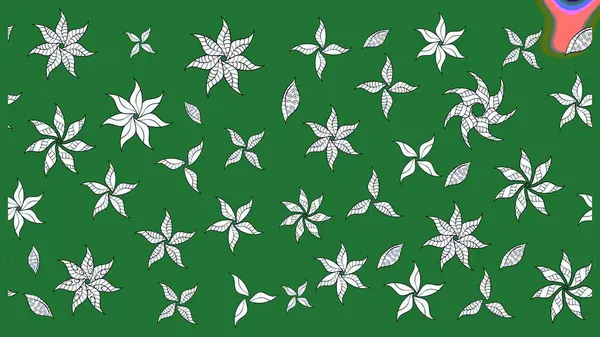 Raster Floral Illustration, Asyalı tekstil. Yeşil renkli etnik çiçeklerle zarif eskiz deseni.