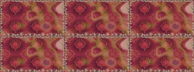 Kusursuz çiçek deseni. Kırmızı ve kahverengi renkte çiçekler. Renkli Bahar Temalı Kusursuz Arkaplan. Düz Çiçek Elementleri Tasarımı. Raster illüstrasyonu. Asya tekstil tarzında.