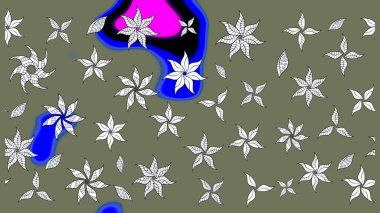 Raster illüstrasyonu. El çizimi çiçekli soyut çizim kalıbı. Yeşil renkte çiçekler.