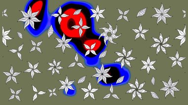 Yapraklı çiçekler ve yeşil renkli papatya çiçekleri. Raster - stok. Taslak arkaplan deseni.