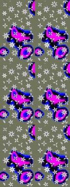 Raster Çiçek İllüstrasyonu 'nun şirin tekstili. Yeşil renkli etnik çiçeklerle zarif eskiz deseni.