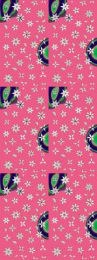 Suluboya elle çizilmiş çiçek desenli eskiz deseni. Parlak renkli fantezi çiçekleri, yapraklar, pembe renkli tomurcuklar.