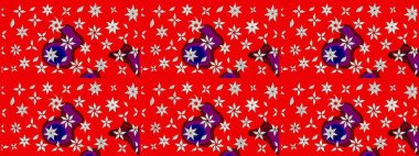 Çiçek desenli çizim. Raster illüstrasyonu. Kırmızı renkte Asyalı tekstil.