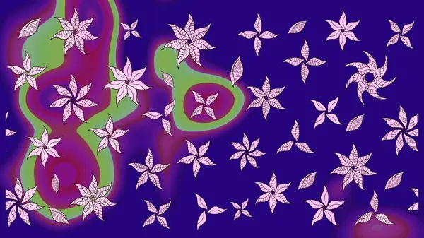 Raster Çiçek İllüstrasyonu güzel tekstil. Mavi renkli etnik çiçeklerle zarif eskiz deseni.