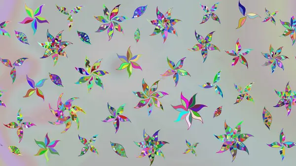 Raster çiçek desenli çiçek deseni, yapraklar, dekoratif elementler, sıçrama, lekeler, el çizimi kontur çizgileri ve Doodle çizim stili, grafik raster çizim çizimi.