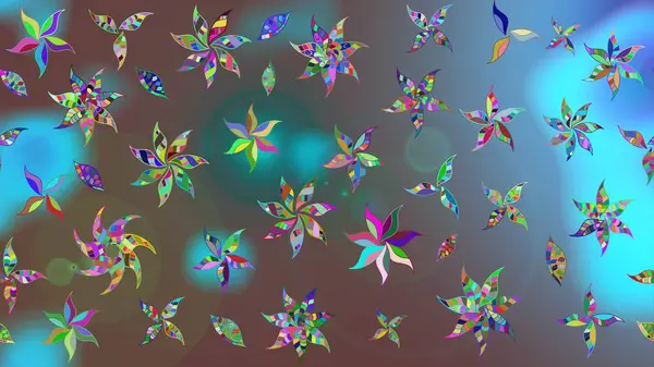 Renkli grunge, soyut arkaplanı kolomavi çiçeklerle süslüyor. Parmak izi, kumaş, duvar kâğıdı, tekstil için raster dokusu. Nakış desenli çiçek deseni..