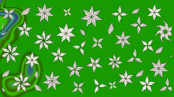 Yeşil renkli çiçekler. Raster Illustrasyon 'daki Çiçek Deseni' nin son moda çizimi. Düz Çiçek Elementleri Tasarımı. Renkli Yaz Teması çizim şablonu.