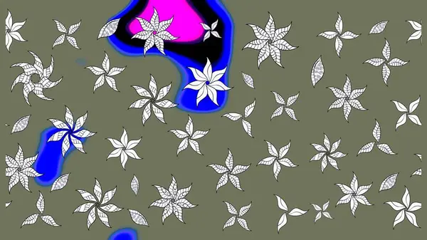 Raster illüstrasyonu. El çizimi çiçekli soyut çizim kalıbı. Yeşil renkte çiçekler.