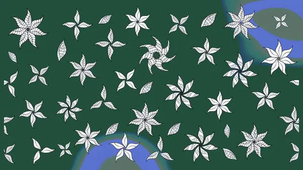 Raster illüstrasyonu. Şirin çiçekli eskiz deseni ve yeşil renkli yapraklar, suluboya çiçek deseni, duvar kağıdı, kart veya kumaş için fayanslı.