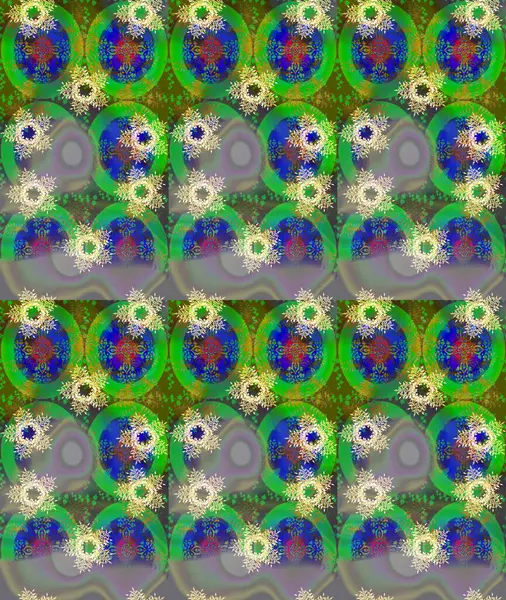 Kar tanelerinin soyut arkaplanlı Noel şablonu. Yeşil, gri ve nötr kar taneleri. Renkler. Noel ve yeni yıl moda baskıları için tatil tasarımı. Raster illüstrasyonu.