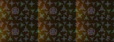 El çizimi çiçek unsurları olan soyut çizim raster deseni. Kahverengi, gri ve yeşil kahverengi, gri ve yeşil. Retro tekstil tasarım koleksiyonu. Çiçekli ipek eşarp. 1950 'ler-1960' lar motifleri.