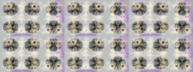 Tarafsız, gri ve bej renklerde bahar çiçekleri. Raster illüstrasyonu. Çiçek ve yapraklı karalama şeklinde Raster çiçek deseni.