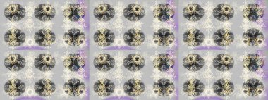 Tarafsız, gri ve bej renklerde bahar çiçekleri. Raster illüstrasyonu. Çiçek ve yapraklı karalama şeklinde Raster çiçek deseni.