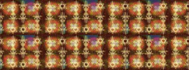 Renkler. Kahverengi, turuncu ve sarı kar taneleri. Kar tanelerinin soyut arkaplanlı Noel şablonu. Raster illüstrasyonu. Noel ve Yeni Yıl moda baskıları için tatil tasarımı.