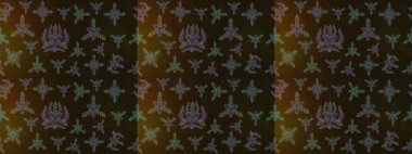 El çizimi çiçek unsurları olan soyut çizim raster deseni. Kahverengi, gri ve yeşil kahverengi, gri ve yeşil. Retro tekstil tasarım koleksiyonu. Çiçekli ipek eşarp. 1950 'ler-1960' lar motifleri.