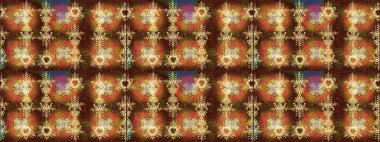 Renkler. Kahverengi, turuncu ve sarı kar taneleri. Kar tanelerinin soyut arkaplanlı Noel şablonu. Raster illüstrasyonu. Noel ve Yeni Yıl moda baskıları için tatil tasarımı.