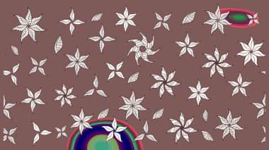 Raster illüstrasyonu. Kahverengi renkli güzel bir tekstil. Suluboya çiçekli çiçek deseni.