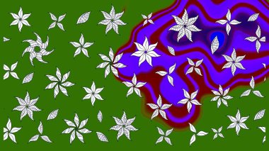 Yapraklı çiçekler ve yeşil renkli papatya çiçekleri. Raster - stok. Taslak arkaplan deseni.