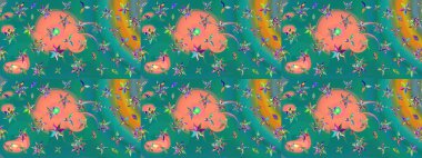 Mavi renkli çiçekler. Raster illüstrasyonunda çiçek deseni çizimi.