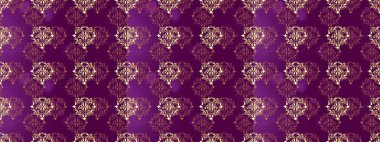 Mor, kahverengi ve bej renkte altın bir element. Damask arkaplanı. Altın çiçekli, pürüzsüz desen. Barok tarzında altın çiçekli süs..