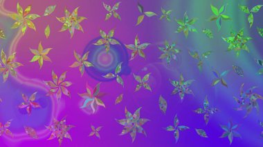 Renkli Bahar Teması eskiz kalıbı. Mor renkli çiçekler. Çiçek desenli çizim. Asya tekstil tarzında. Raster illüstrasyonu. Düz Çiçek Elementleri Tasarımı.