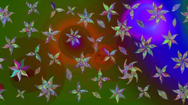 Düz Çiçek Elementleri Tasarımı. Renkli Bahar Teması eskiz kalıbı. Çiçekli çizim şekli. Yeşil renkte çiçekler.