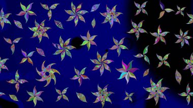 Raster illüstrasyonu. Egzotik çiçekler, mavi renkler üzerine botanik parlak klasik doğa. Klasik tropikal doğal elementlerin suluboya seti.