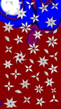 Raster illüstrasyonu. Küçük çiçekli yay deseni çiz. Suluboya stilinde kırmızı renkler üzerine.