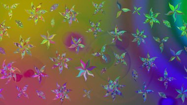 Raster illüstrasyonu. El yapımı çiçek ve bitki koleksiyonu. Şirin karalamalı çiçek desenli çizim. Raster illüstrasyonu. Çizim biçimi yeşil renklerde.