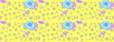 Küçük çiçekteki sevimli çiçek deseni. Raster illüstrasyonu. Sarı renkte çiçekler.