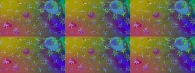 Hediye ambalaj kağıdı, tebrik kartları, posterler ve pankart tasarımı. Yeşil renkli çiçekler. Raster düz çiçek çizim deseni.