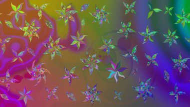 El çizimi. Raster illüstrasyonu. Çiçekli, yapraklı, çiçek desenli çizim..