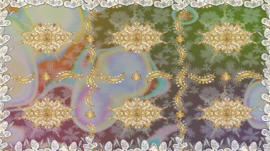 Raster oryantal süs. Gri renkli ve altın elementli altın desenli. Kusursuz altın desen.