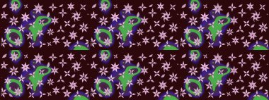 Raster illüstrasyonu. Çiçek ve yapraklı karalama şeklinde Raster çiçek deseni. Yumuşak, bahar çiçekleri kahverengi renklerde.